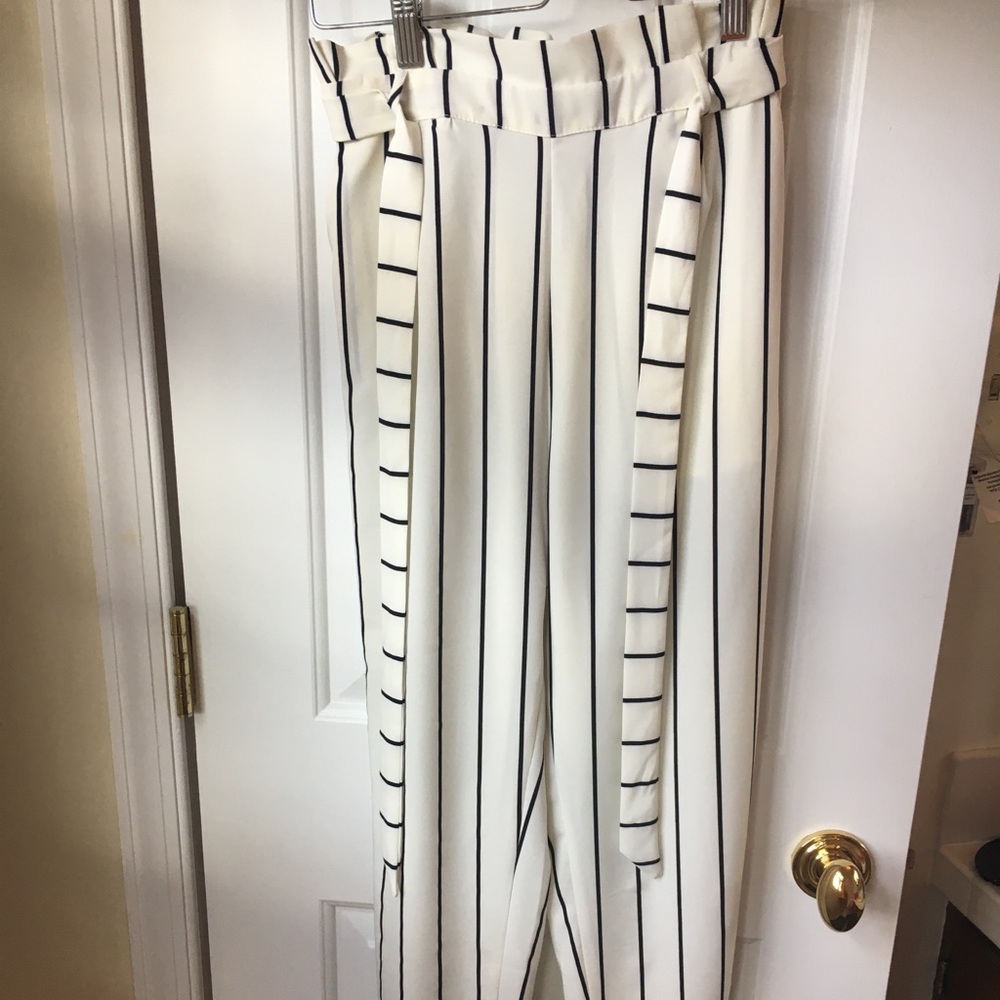 Black and White Striped Pants Straight Leg